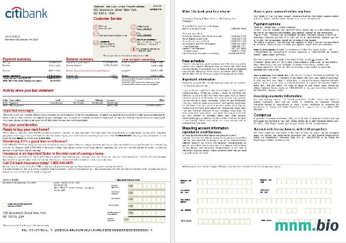 USA Citi Bank wyciąg z kredytu hipotecznego w formatach Word i PDF, 2 strony